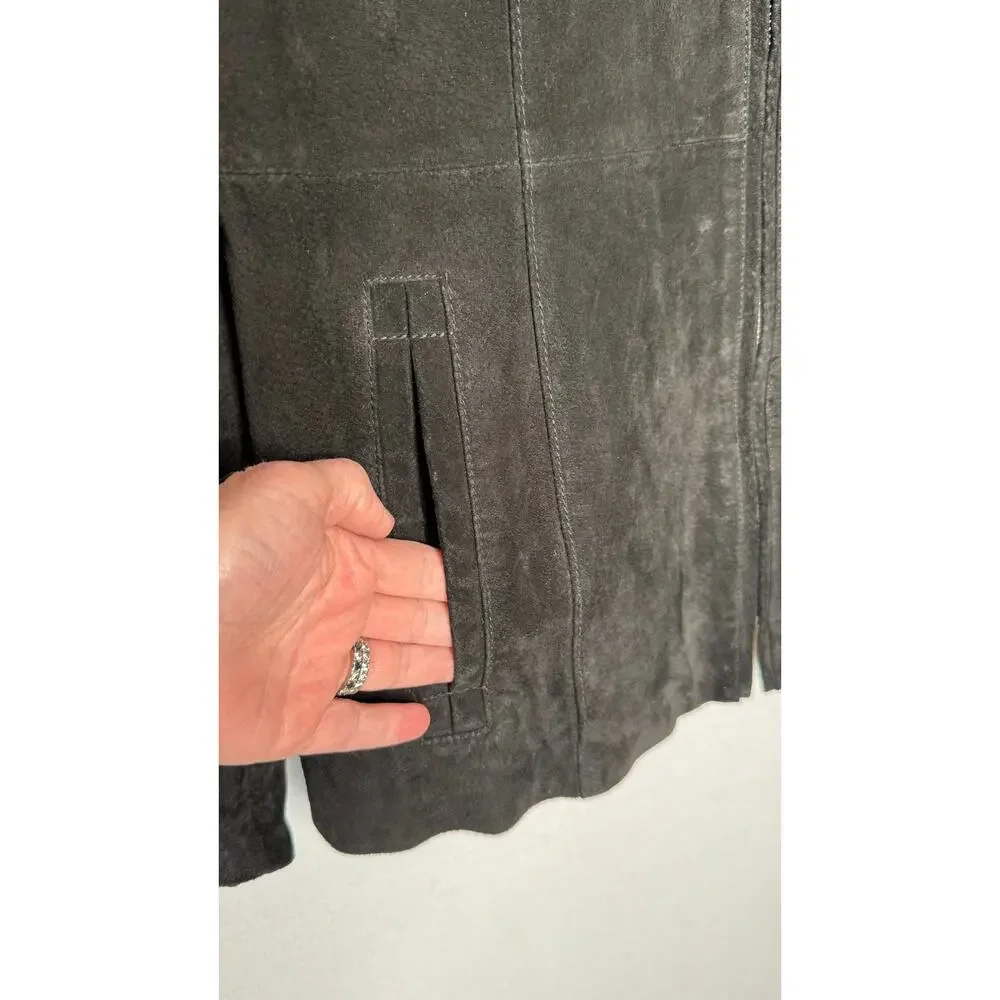 2000s Dennis Basso Washable Black Suede Leather Jacket zippered Cuffs Medium